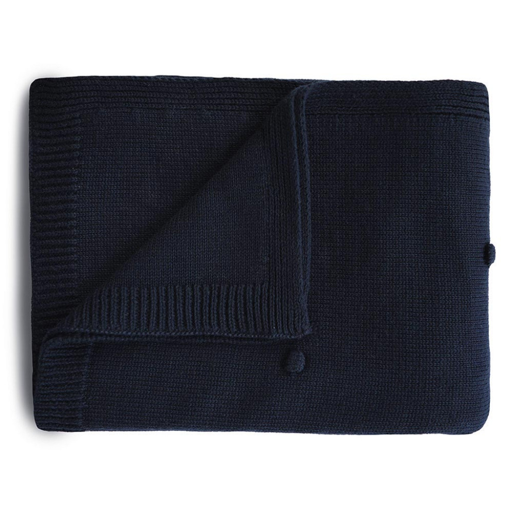 Mushie kötött babatakaró organikus pamutból (pöttyös Dark Navy)
