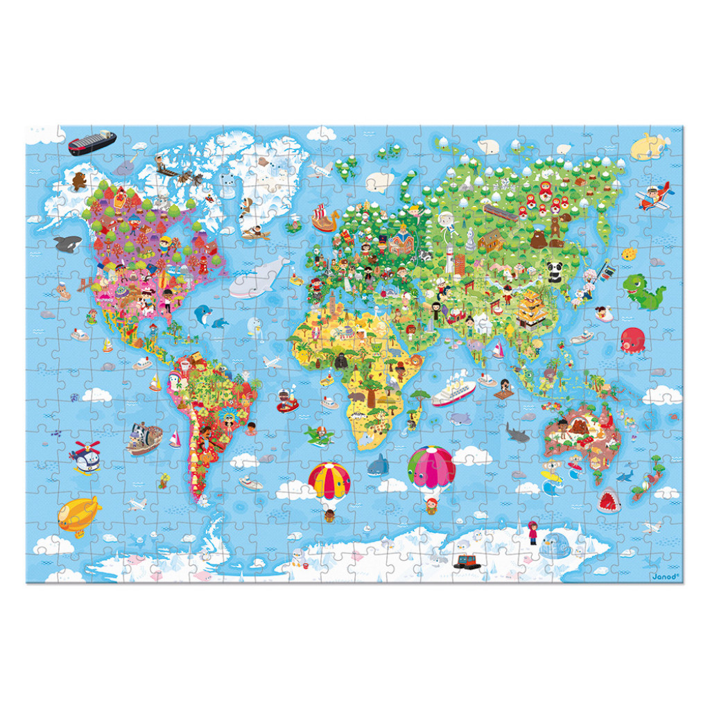 Janod Janod Puzzle Világtérkép bőröndben 300 db, 6 éves kortól 