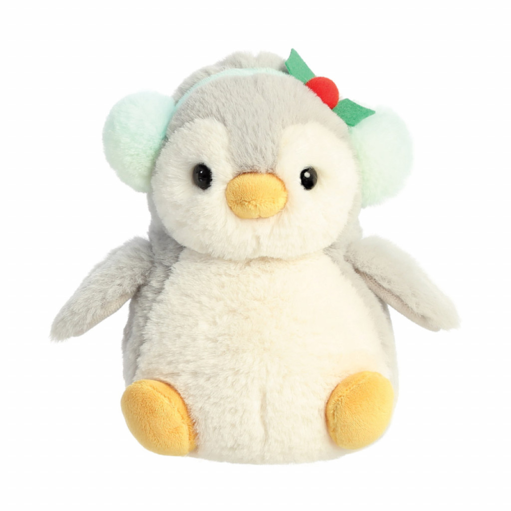 Aurora Plüss pingvin - törtfehér karácsony - Pom Pom - 18 cm