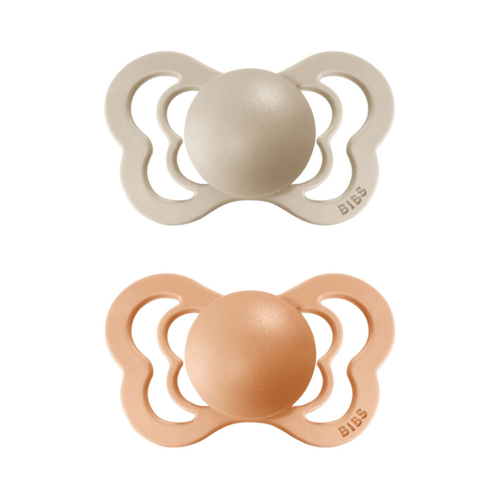 BIBS Couture fogszabályozó cumik természetes kaucsukból 2db – 1-es méret (Vanilla / Peach) 