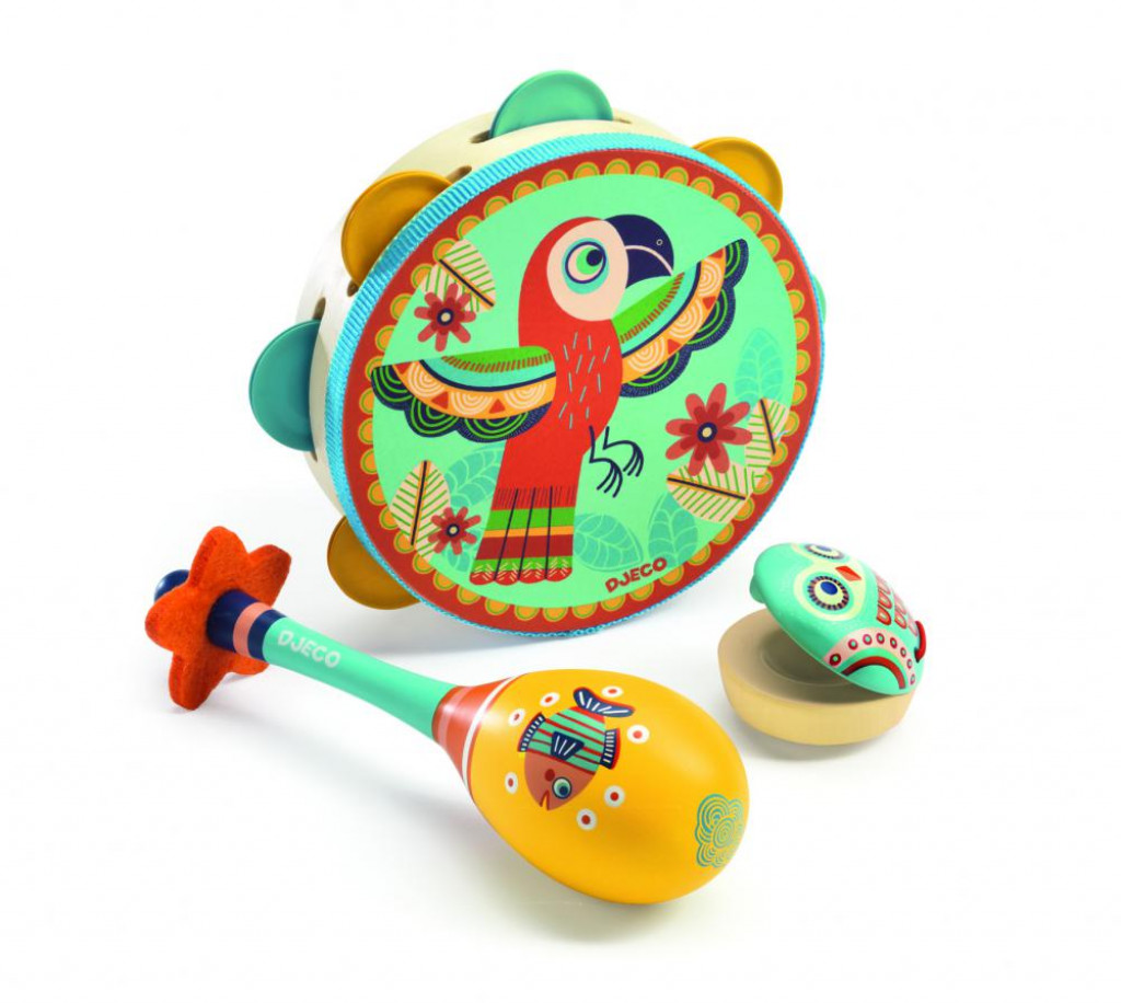 DJECO Játékhangszer készlet - Tambourine, maracas, castanet