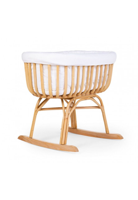 Rattan Babaöböl - 90x70x71 Cm + Matrac - 77x42x4 Cm - Huzat Törtfehér - Ringató lábbal Childhome