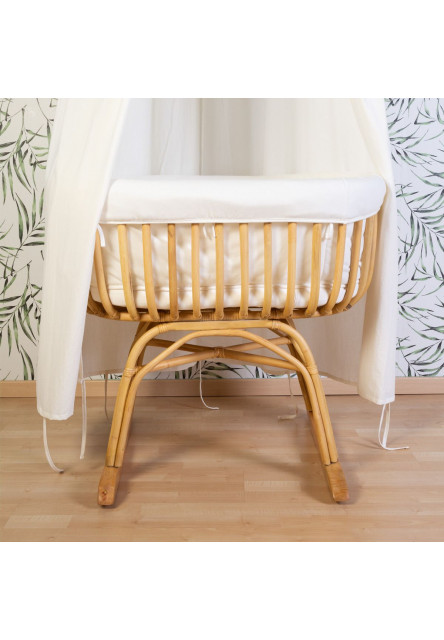 Rattan Babaöböl - 90x70x71 Cm + Matrac - 77x42x4 Cm - Huzat Törtfehér - Ringató lábbal