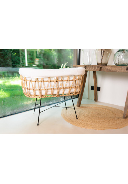 Rattan Babaöböl - 70x51x90cm + Fém Lábak + Matrac - Ekrü Huzat