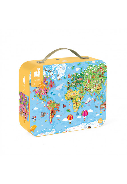 Janod Puzzle Világtérkép bőröndben 300 db, 6 éves kortól 
