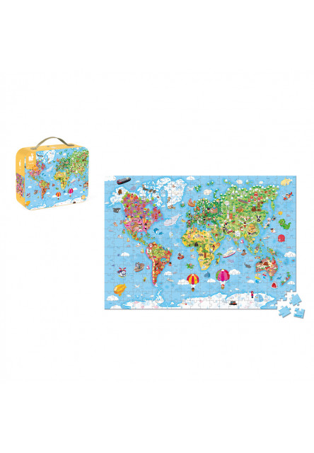 Janod Puzzle Világtérkép bőröndben 300 db, 6 éves kortól 