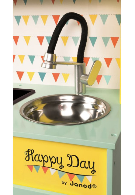Nagy fa játékkonyha Happy Day, sárga-zöld, kiegészítőkkel 